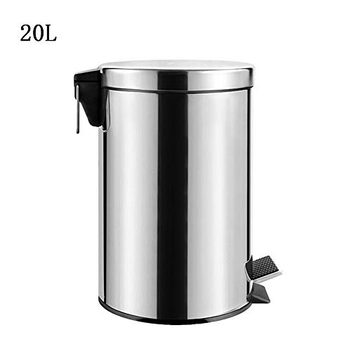 FHCSAO Papelera De Baño De Acero Inoxidable,Cocina Reciclaje Cesto De Basura,Contenedor De Basura con Pedal,Cubo De Almacenamiento,Jardín Baño De Oficinas Papelera,Metallic-20L