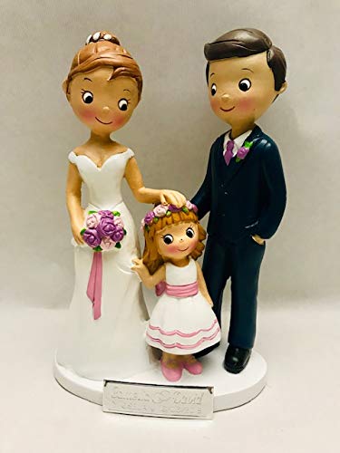 Figura boda PERSONALIZADA novios CON HIJA tarta figuras GRABADAS niña