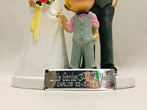 Figura boda PERSONALIZADA novios CON HIJO tarta figuras GRABADAS niño