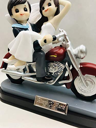 Figura GRABADA de boda novios en moto harley para tarta figuras PERSONALIZADAS