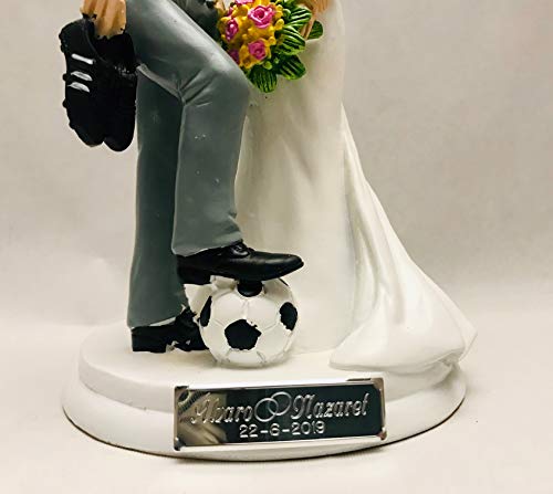 Figuras GRABADAS de boda novios fútbol para tarta pastel PERSONALIZADA novio futbolista