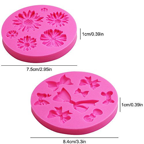 FineGood - Moldes decorativos de silicona para tartas (2 unidades), diseño de flor de crisantemo y pajaritas, para chocolate, fondant, azúcar, jabón, decoración, moldes para tartas, color rosa