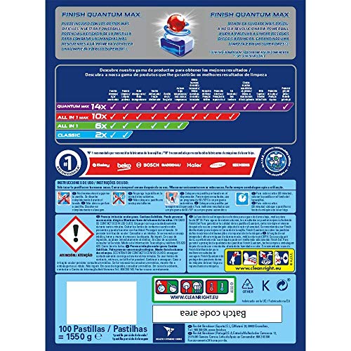 Finish Powerball Quantum Max - Pastillas para el lavavajillas, formato 100 unidades