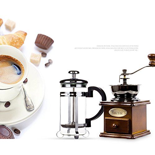 Finoki - Set portátil de cafetera manual, manivela, moledor de cerámica, molinillo de café de madera y metal