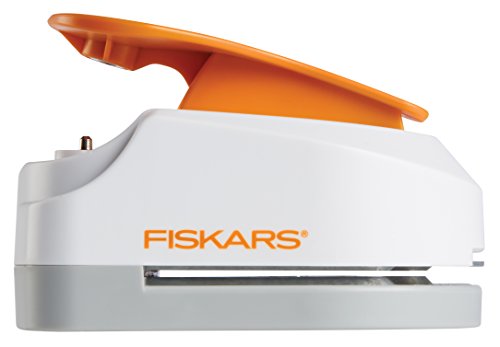 Fiskars Perforadora de etiquetas 3 en 1- Sencilla, para etiquetas (5 x 7.5 cm), con 20 ojetes, Acero de calidad/Plástico, Blanco/Naranja, 1016266