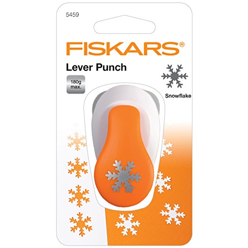 Fiskars Perforadora de figuras, Copo de nieve, Ø 1,9 cm, Para diestros y zurdos, Acero de calidad/Plástico, Blanco/Naranja, Lever Punch, S, 1004642