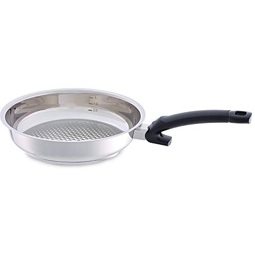 Fissler crispy steelux comfort / Sartén de acero inoxidable (Ø 24 cm) Sartén sin revestimiento, fritura baja en grasa - todos los tipos de estufas también de inducción