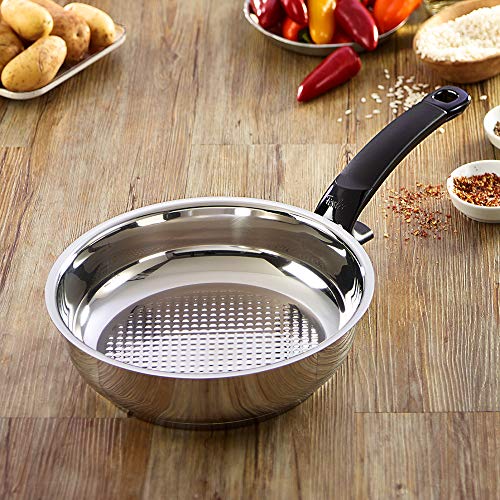 Fissler crispy steelux comfort / Sartén de acero inoxidable (Ø 26 cm) Sartén sin revestimiento, fritura baja en grasa - todos los tipos de estufas también de inducción