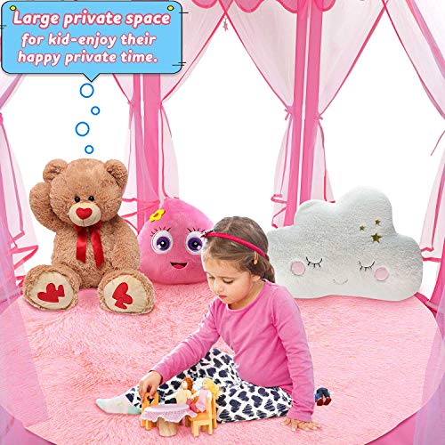 Fivejoy Tienda de Princesa, Princesa Interior Tiendas, Castillo Princesas, Juego de Castillo Princesa para Niñas con Support de PVC, 2 Modos de Luces de Estrellas, 140 x 135 x 140 CM (DxHxW) - Rosa