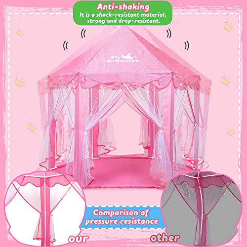 Fivejoy Tienda de Princesa, Princesa Interior Tiendas, Castillo Princesas, Juego de Castillo Princesa para Niñas con Support de PVC, 2 Modos de Luces de Estrellas, 140 x 135 x 140 CM (DxHxW) - Rosa