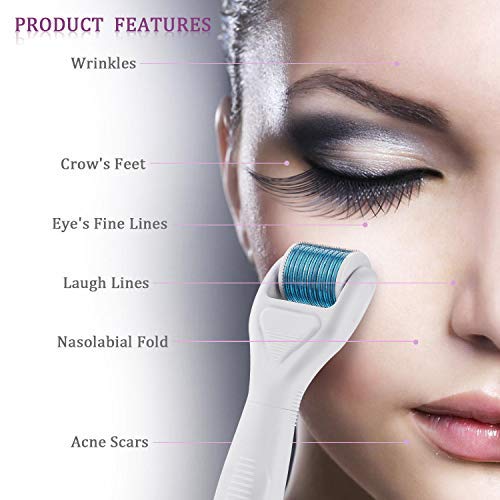 Fixget Rodillo Microagujas Facial, Derma Roller 1.0/0.5/0.25/1.5mm Titanio Agujas para Anti Acne Crecimiento Del Cabello Con Cepillo de Limpieza Facial de Silicona