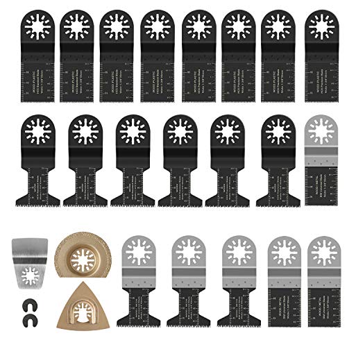 FIXKIT 23 piezas Kit de hojas de sierra Mezcla de cuchillas Herramienta multiuso Herramienta oscilante Accesorios para Fein Multimaster, Milwaukee, Einhell