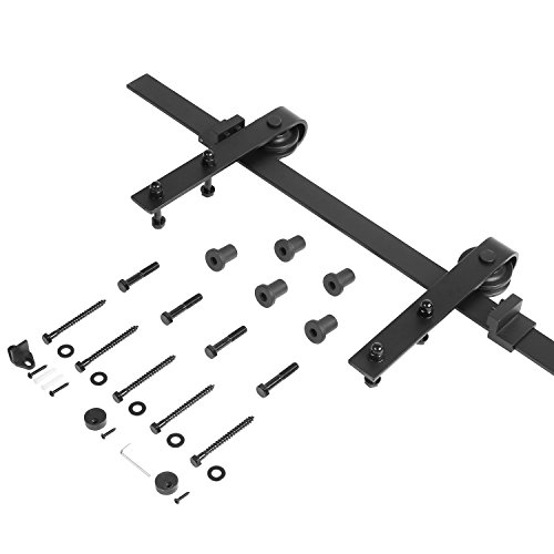 FIXKIT 6.6Ft 200cm Herraje Puerta Corredera, Kit Guia Puerta Corredera ,Rieles para Puertas Correderas, Juego de Piezas de Metal Carril para Puerta Deslizante 200 * 4 * 0.6cm