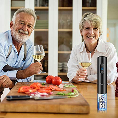 Flauno Sacacorchos Eléctrico Inalámbrico, Profesional Automatico Abrelatas de Vino, Abridor Botellas Recargable con Corta Cápsulas, Vertedor de Vino, Tapón de Vino Silicona de Vacío, Caja de Regalo