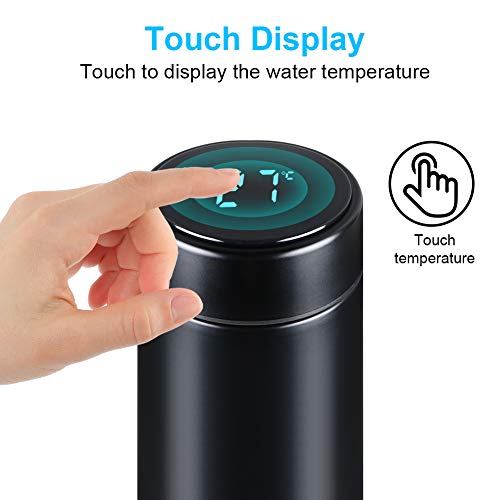 flintronic Taza de Viaje, Termo Taza 500ML Travel Mug, Frasco de Vacío de Acero Inoxidable, Pantalla LED Táctil Inteligente con Temperatura, Térmica de Doble Pared, Aislado al Vacío - Negro