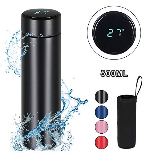 flintronic Taza de Viaje, Termo Taza 500ML Travel Mug, Frasco de Vacío de Acero Inoxidable, Pantalla LED Táctil Inteligente con Temperatura, Térmica de Doble Pared, Aislado al Vacío - Negro