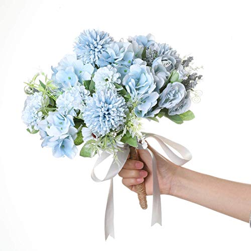 Flores artificiales, ramo de hortensias falsas de peonía de seda azul de plástico azul de 2 piezas, arreglos florales realistas para bodas, centros de mesa, hogar, oficina, fiesta