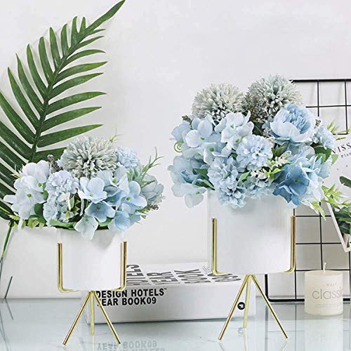 Flores artificiales, ramo de hortensias falsas de peonía de seda azul de plástico azul de 2 piezas, arreglos florales realistas para bodas, centros de mesa, hogar, oficina, fiesta