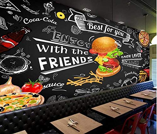 Fondos de pantalla - Mural-Hamburguesa pintada a mano restaurante de comida rápida snack bar mural cafe bar restaurant etiqueta de la pared poster 250cmx175cm (98.4x68.9inch) Cartel de revestimiento d