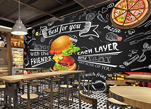 Fondos de pantalla - Mural-Hamburguesa pintada a mano restaurante de comida rápida snack bar mural cafe bar restaurant etiqueta de la pared poster 250cmx175cm (98.4x68.9inch) Cartel de revestimiento d