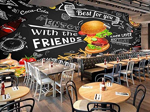 Fondos de pantalla - Mural-Hamburguesa pintada a mano restaurante de comida rápida snack bar mural cafe bar restaurant etiqueta de la pared poster 250cmx175cm (98.4x68.9inch) Cartel de revestimiento d