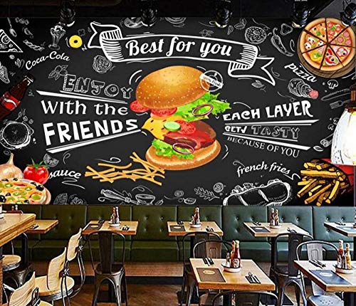 Fondos de pantalla - Mural-Hamburguesa pintada a mano restaurante de comida rápida snack bar mural cafe bar restaurant etiqueta de la pared poster 250cmx175cm (98.4x68.9inch) Cartel de revestimiento d