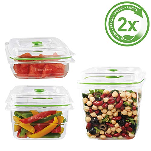 FoodSaver FFC020X Recipientes para Envasar al Vacío “Fresh Containers”, 700 ml, 1,2L y 1,8L, Set de 3 Contenedores