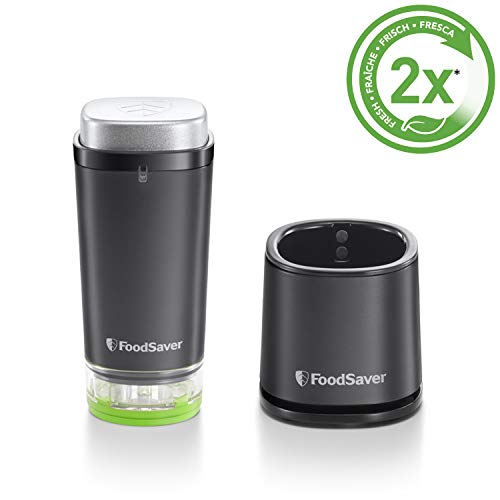 FoodSaver VS1192X - Envasadora al vacío de alimentos inalámbrica y portátil con base de carga, 1 recipiente para contenidos frescos y 5 bolsas con cremallera para contenidos frescos