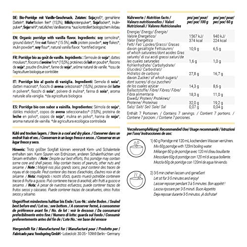 foodspring Porridge Proteico, Vainilla, 420g, Porridge de soja 100% orgánica, Menos azúcares añadidos, Más sabor auténtic