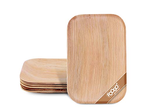 FOOGO Green 25 Bandejas de hoja de palma Desechable|25cmx15cm Rectangular Servir Ensalada|Postre, Aperitivo|Vajilla Ecológico Biodegradable Duro|Como Platos Bambu, Bandejas Plastico Aluminio