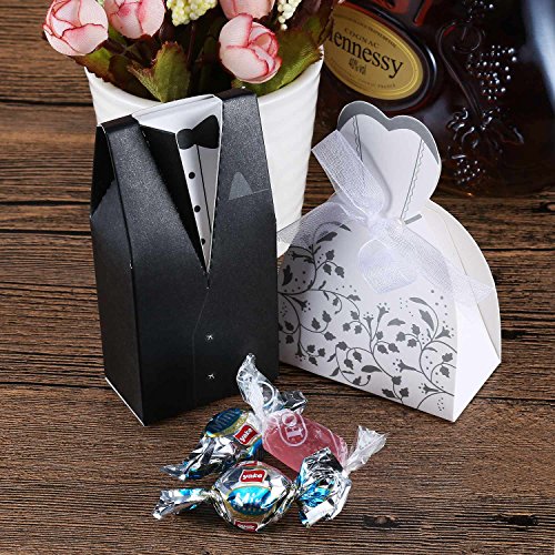 Foonii® 100pcs Cajas de Caramelos Cajas de Regalo (50pcs Novia + 50pcs Novio), Regalo, Recuerdo, Favor, Detalle, Decoración para Invitados de Boda