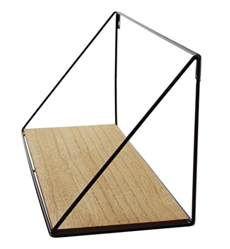 Frank Flechtwaren Serie de 2 estantes de pared, diseño simple y moderno, metal lacado negro mate, tabla de madera con grano natural