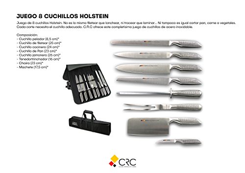 FranquiHOgar Set de Cuchillos Modelo Holstein: 8 Piezas para Diferentes usos realizadas íntegramente en Acero y presentadas en Original fundacon Asas Enrollable