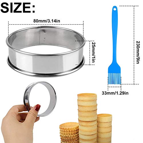 Fransande - 4 anillos de tarta de doble laminado, 3 – 1/8 pulgadas para magdalenas inglesas para cocinar pan corto, hojaldre de corteza corta, flan pequeño