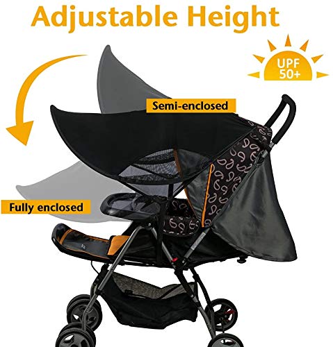 FREESOO Toldo Protector Solar Universal para Cochecitos Capazos Carrito de Bebé Sillas de Paseo Sombrilla Parasol Protección UV contra el Viento a Prueba de Lluvia con Malla Transpirable Negro