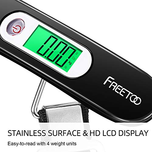 FREETOO Digital Balanza Báscula de Equipaje - LCD Portátil Escala de Equipaje 110 lb/50 kg Capacidad Batería Incluida para Viajes Al Aire Libre (Negro)