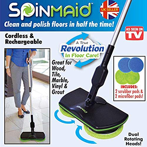 Fregona Giratoria Eléctrica Eléctrica De Limpieza Fregadora De Mano Spinning Mop Recargable Limpiador De Piso Con Motor Con 4 Piezas Yellow Pad 2 Piezas Blue Pad