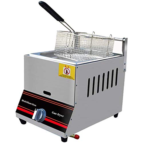 Freidora de gas de 6L / 12L, freidora de grasa de acero inoxidable con cesta extraíble, freidoras de chips potencia de fuego ajustable para el hogar y el comercio