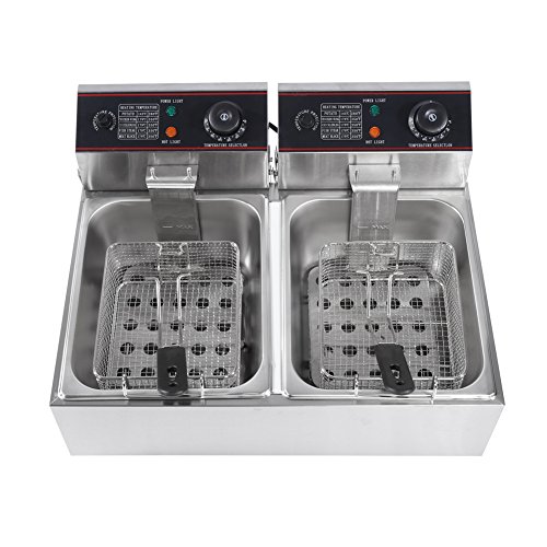 Freidora Doble Industrial,220-240V 12L Freidora Electrica Gran 5000W Doble Profesional Industrial De acero inoxidable Regulador de temperatura Fryer Sartén Comercial