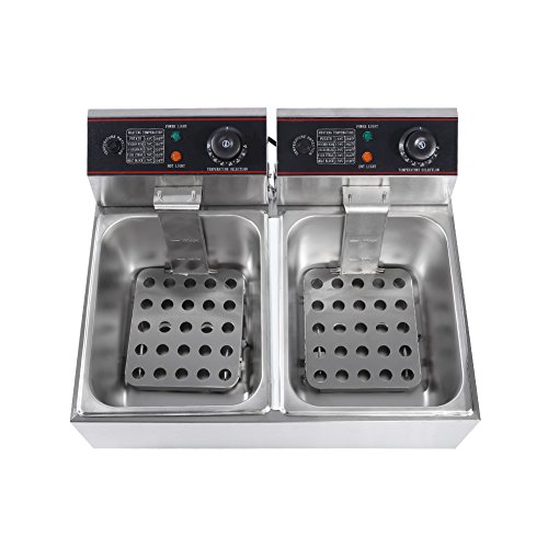 Freidora Doble Industrial,220-240V 12L Freidora Electrica Gran 5000W Doble Profesional Industrial De acero inoxidable Regulador de temperatura Fryer Sartén Comercial