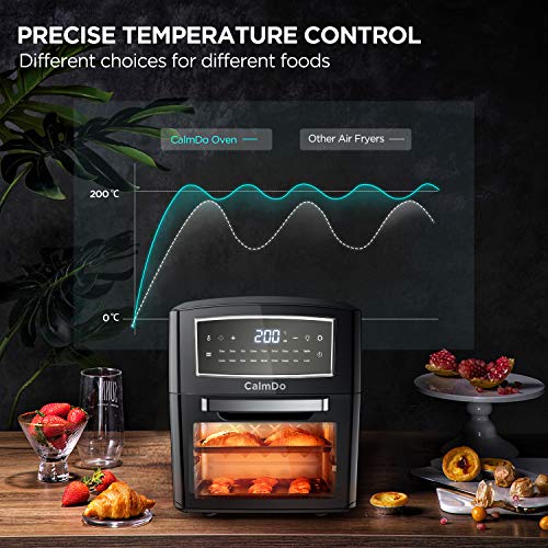 Freidora sin Aceite, CalmDo 12L Horno de Aire Caliente, 18 Programas para Freír, Asar, Deshidratar, Hornear, Recalentar, 1500W Temperatura y Temporizador Ajustable, con 10 Accesorios y Recetas