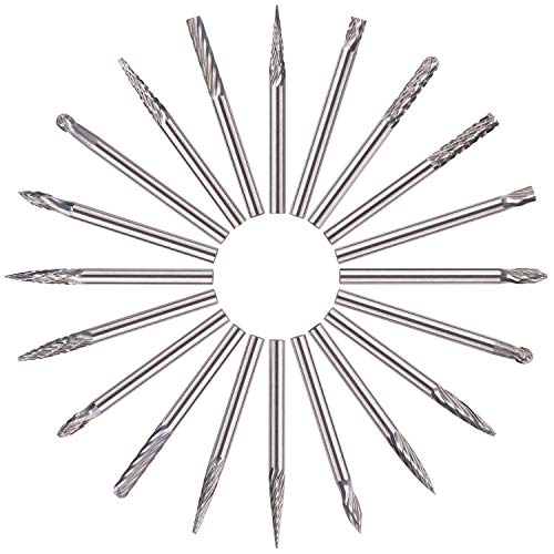 Fresas Perforadoras - GOXAWEE 20Pcs Juego de Fresas de Carburo de Tungsteno Rotary Archivos Diamante Rebabas / 3mm Vástago Herramienta Rotativa para Bricolaje Carpintería Tallado Grabado Perforación