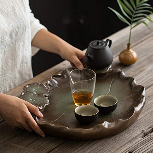 FSJKZX Mesa de té Placa con el Juego de té té Bandeja Retro del Estilo Chino Japonesa en secadero de té Bandeja de té de Kung Fu Tabla de Almacenamiento de Agua de cerámica Tabla de Lotus