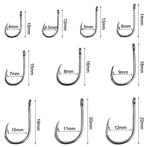 FT-SHOP Pesca Gancho Acero Carbono Agua Dulce Carpa Anzuelos con Caja de Plástico 200 Piezas 10 Tamaños