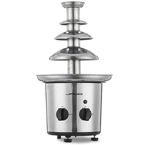 Fuente de Chocolate de 4 Pisos - 275W, Torre de Acero Inoxidable de Altura 39cm, Capacidad 1Kg, Apta para Lavavajillas, Plateado - Fondue Eléctrica con Niveles