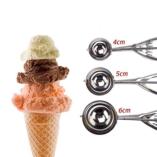 FUKTSYSM Cuchara Para Helado - 3 Pcs 304 Inoxidable Cuchara para Helado Fabricante de Bolas de Hielo, Galleta, Masa, Bolas de Carne, Platos de Arroz, Cuchara para Helado, 4 CM, 5 CM, 6 CM