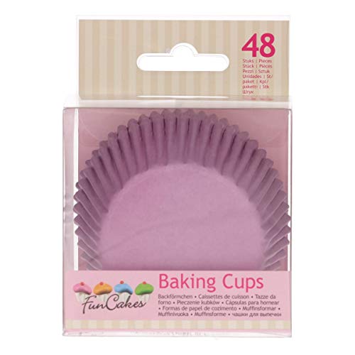 FunCakes 48 Cápsulas para Hornear Cupcakes o Magdalenas de Papel Extra Resistente y Antigrasa, Lila, 5x3.2cm