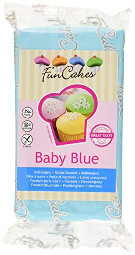 FunCakes Fondant para Cubrir Tartas, Cupcakes, Galletas, Modelar color Azul Bebé: Sabor Vainilla, Flexible, para Repostería Casera y Profesional, Sin Gluten, Halal, Kosher D, Véganos, FC97950