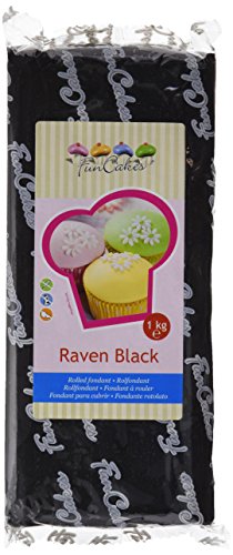 FunCakes Fondant para Cubrir Tartas, Cupcakes, Galletas o Modelar color Negro: Sabor Vainilla, Flexible, Sin Gluten, Halal, Kosher D, Apto Véganos, 1k, FC97510