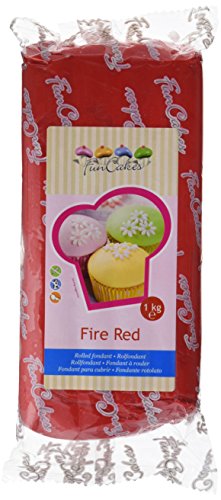 FunCakes Fondant para Cubrir Tartas, Cupcakes, Galletas o Modelar color Rojo Fuego: Sabor Vainilla, Flexible, Sin Gluten, Halal, Kosher D, Apto Véganos, 250g, FC97360